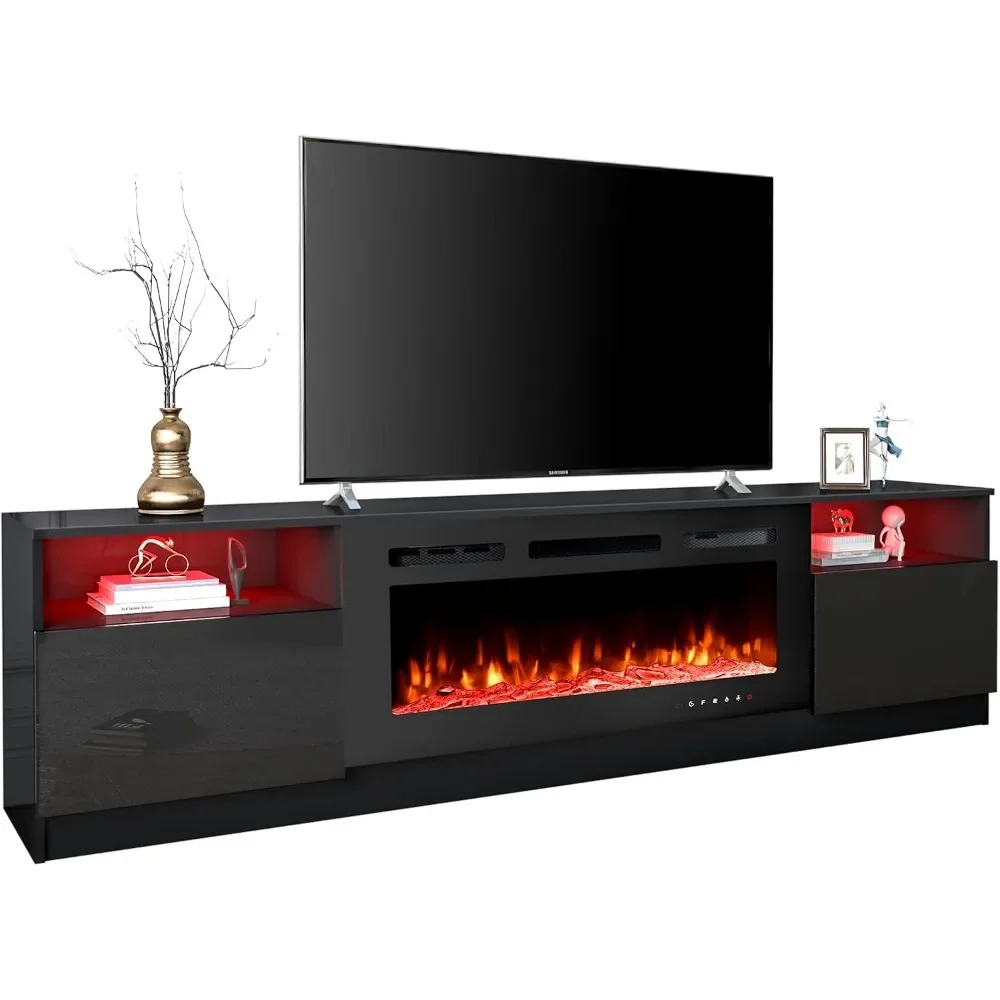 80'' Fireplace TV Stand with 40'' Electric Fireplace, Entertainment Center with 16 Color Led Lights and 12 Flame, Black