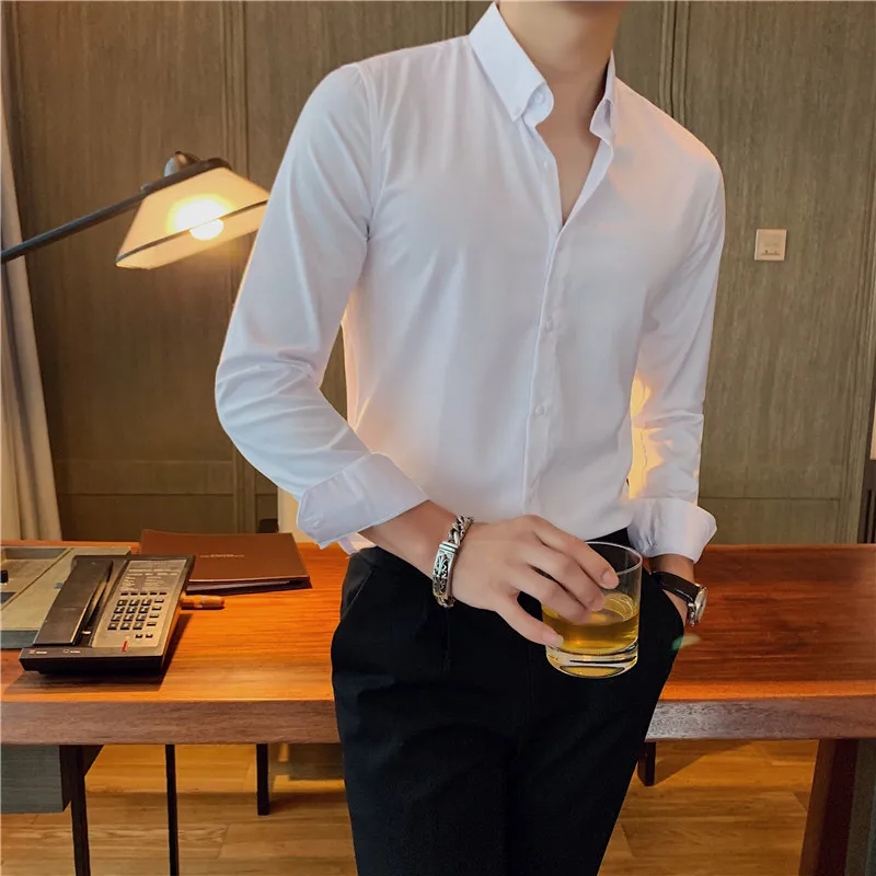 Camisa elástica masculina ultra elástica de 4 vias - verde esmeralda slim fit com botão para baixo escritório casual resistente a rugas conforto S-7XL