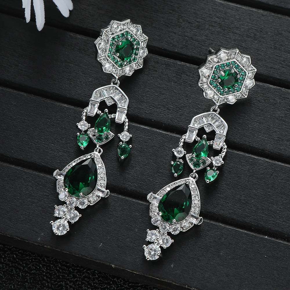 

Luxury and fashionable waterdrop women's cubic zirconia Dubai Indian bride wedding party earrings E1102