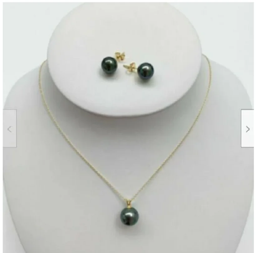 

Tahitian Pearl Stud Earring Pendant 10-11mm Necklace Set Green Round