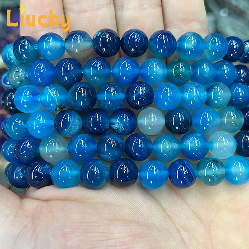 Natural stone Blue line agate Handmade beads For Jewelry Making DIY keychain Accessories Bracelets 15\
