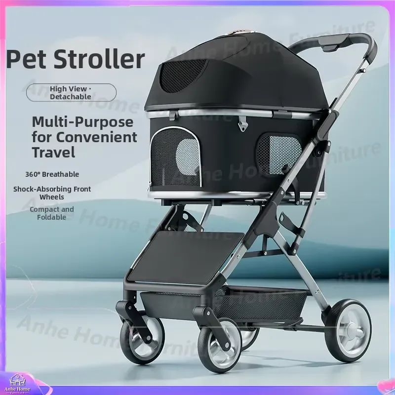 Foldable Pet Stroller Lightweight Aluminum Alloy Dog Cat Wagon Portable Puppy Carrier Detachable Small Animal Pushchair