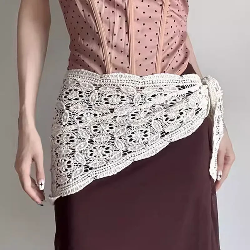 Nieuwe Retro vrouwen Kant Holle Gehaakte Driehoekige Hoofddoek Tippet Billen Cover Look Slanker Taille Decoratieve Accessoire