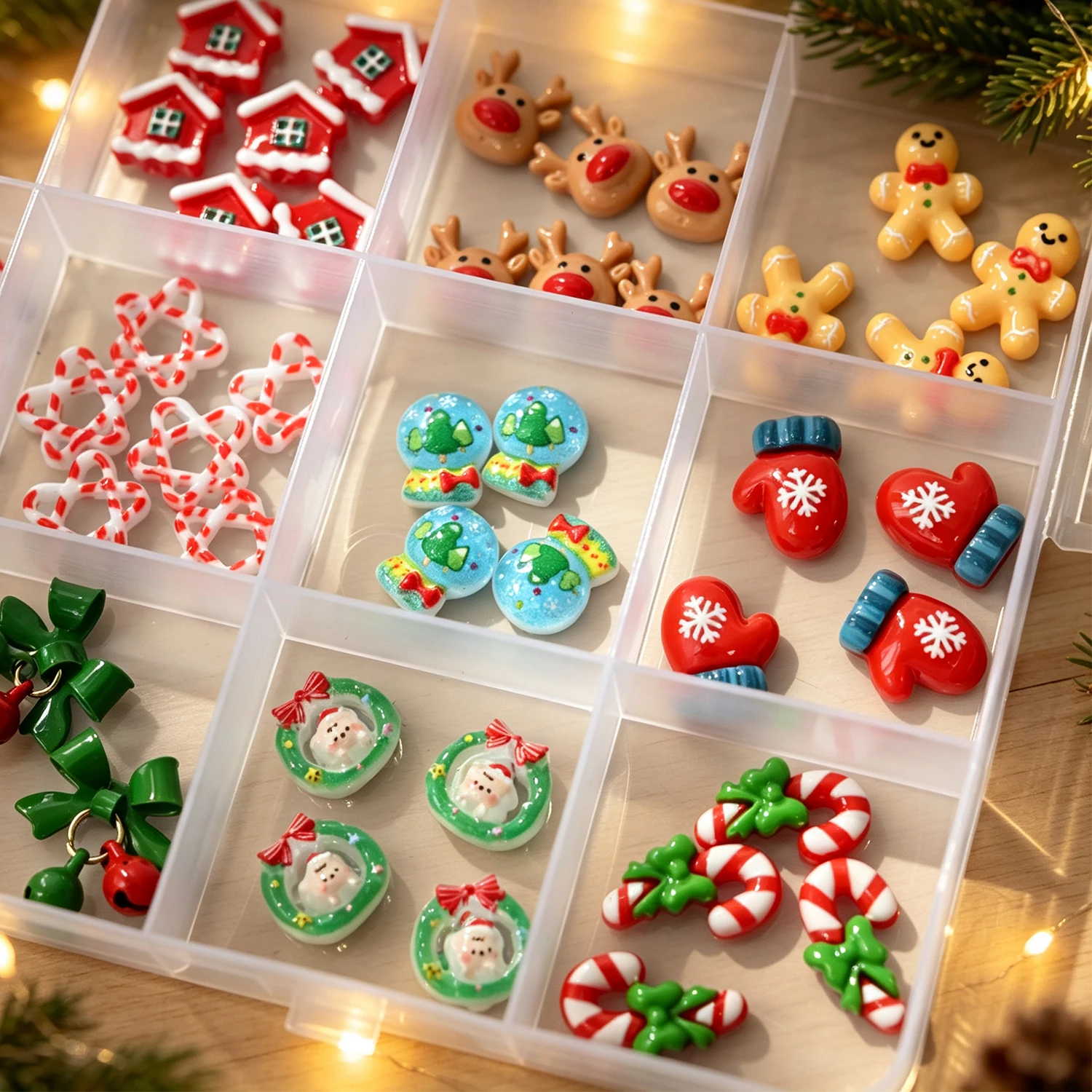 24grid 3D Kawaii Weihnachtsmann/Schneemann/Elch/Handschuhe/Glocke/Bonbon/Weihnachtsbaum Nagelcharms Flache Rückseite Harz Weihnachts-Winter-Nagelsteine – Detail 6