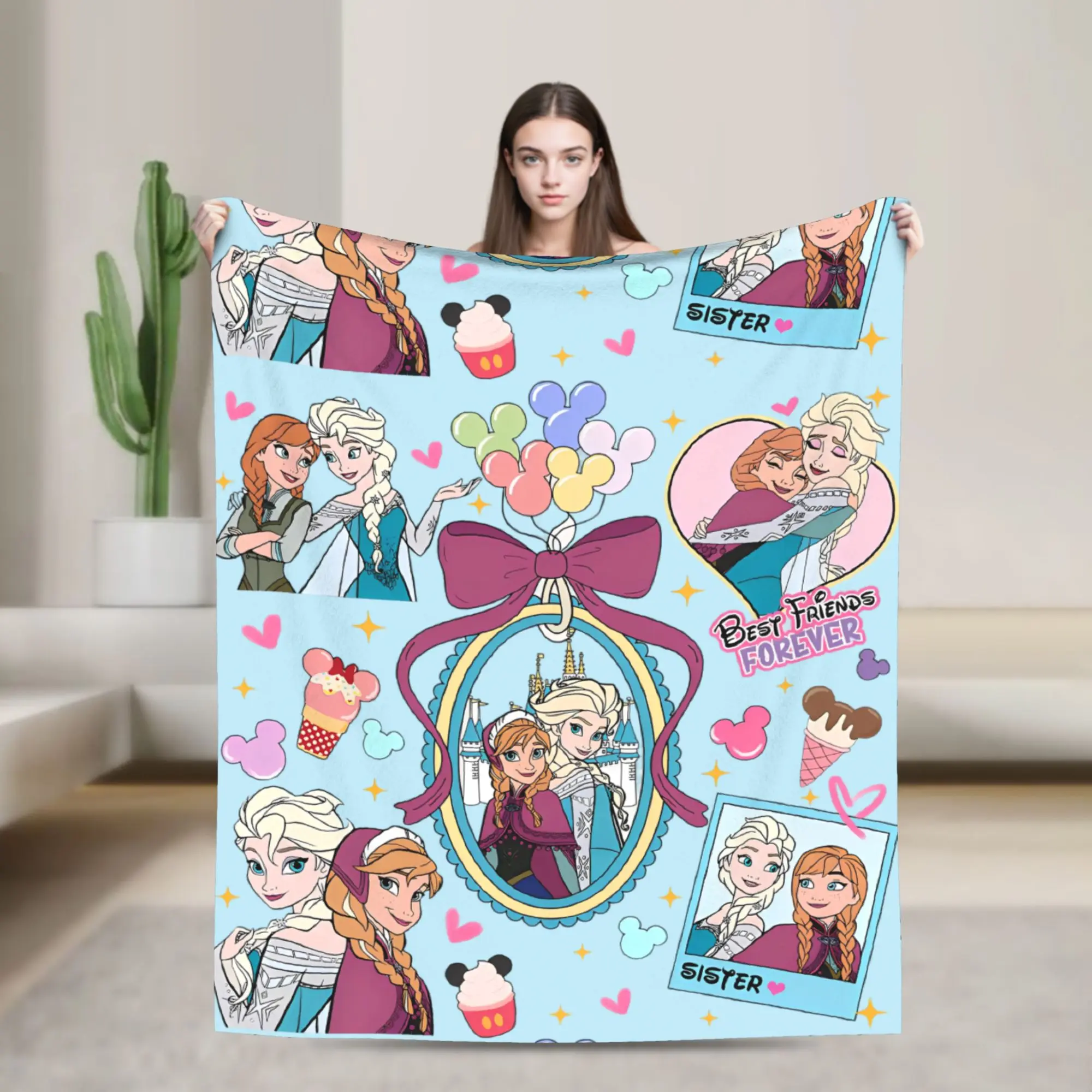 

Retro Bows Princess Elsa Anna Blankets Flannel Frozen Olaf Super Warm Throw Blankets for Car Sofa Couch Bed Rug