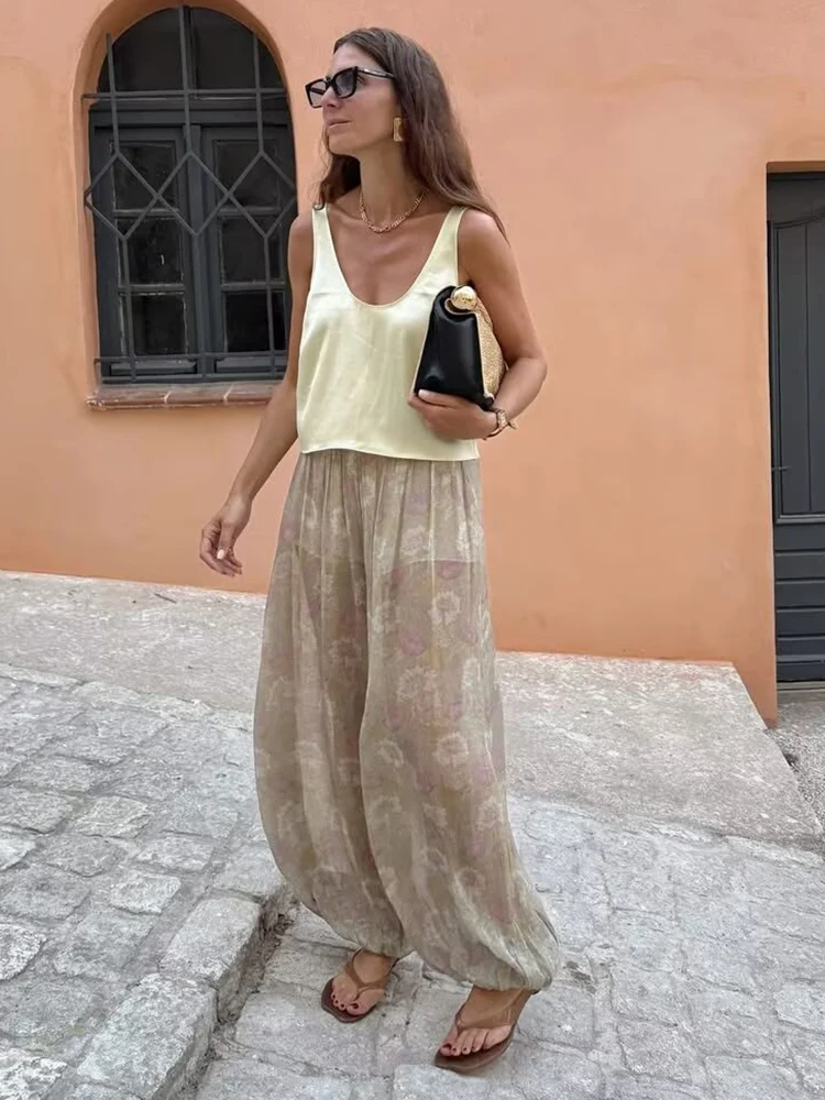 Pantalones estampados con sentido del diseño de alto nivel para mujer, pantalones farol a la moda, pantalones ligeros y finos de calle para otoño 2025