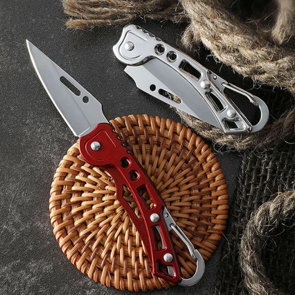 1PC Portable Outdoor Camping Folding Knife Multifunctional Mini Stainless Steel Carry Key Knife Self Defense Tool