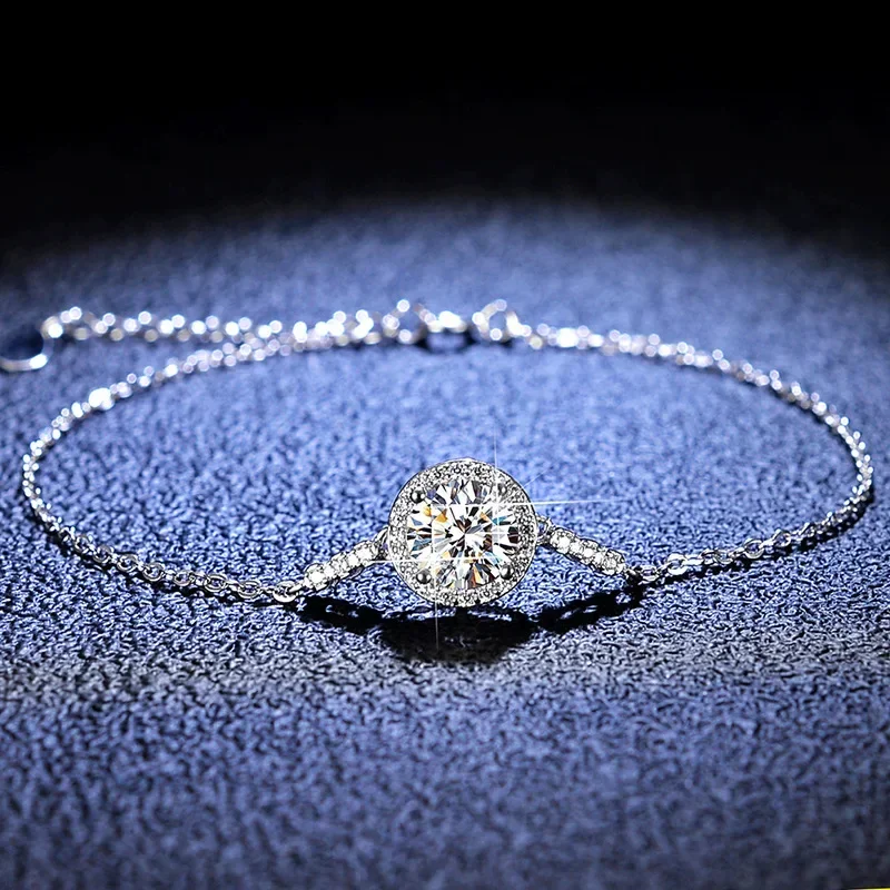 

18K gold bracelet PT950 platinum moissanite gift for girlfriend D color VVS1 diamond round bag simple women's style