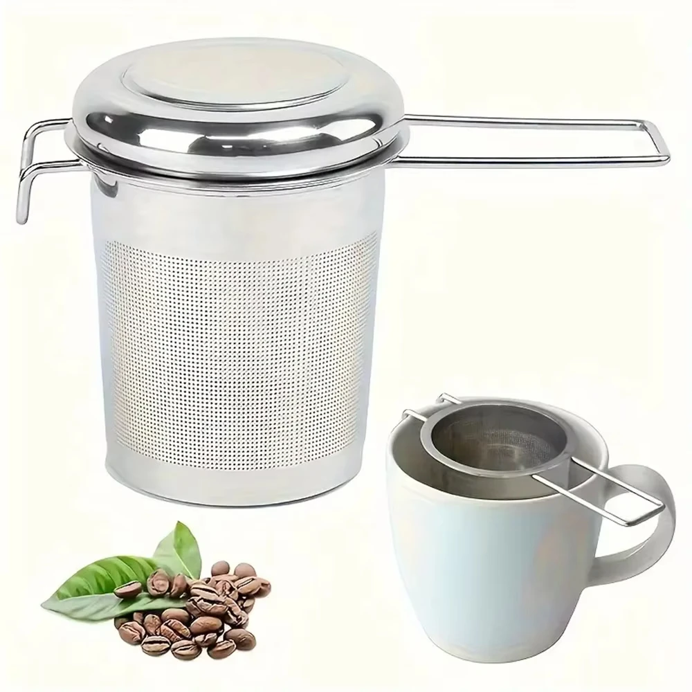 

1pc Premium Stainless Steel Tea Filter Extended Folding Handle, Loose Tea Drainer with Lid,Anti-Scald Multi-Purpose Tea Strainer