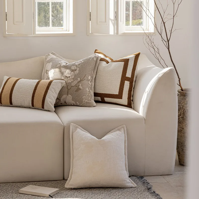 Chinese Flora Geometric Pillows Cream Ivory Collection Cushion Case Modern Decorative Pillow Cover For Sofa Chair Home Decoratie