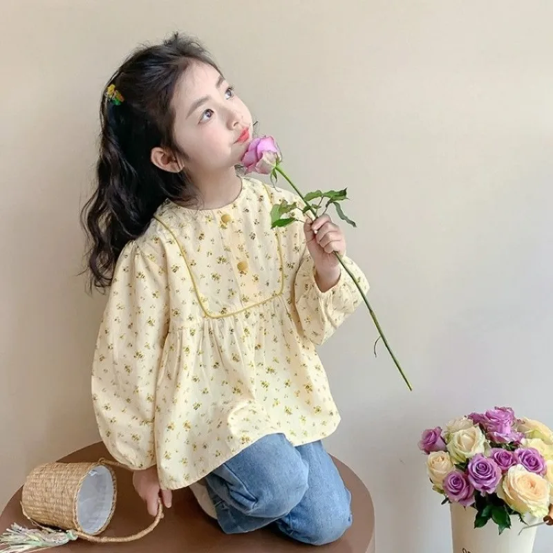 

2026 New Girl's Floral Long Sleeve Shirt Spring Children's Outfit Kids' Spring Top with Floral Print Toddler Floral Shirt