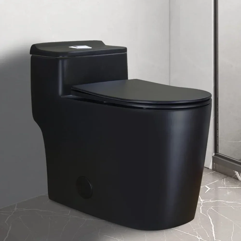 WZ5080B Modern One Piece Toilet Dual Flush 1.28 GPF Comfortable Elongated Taller Bowl Height 12” Rough-in, Matte Black