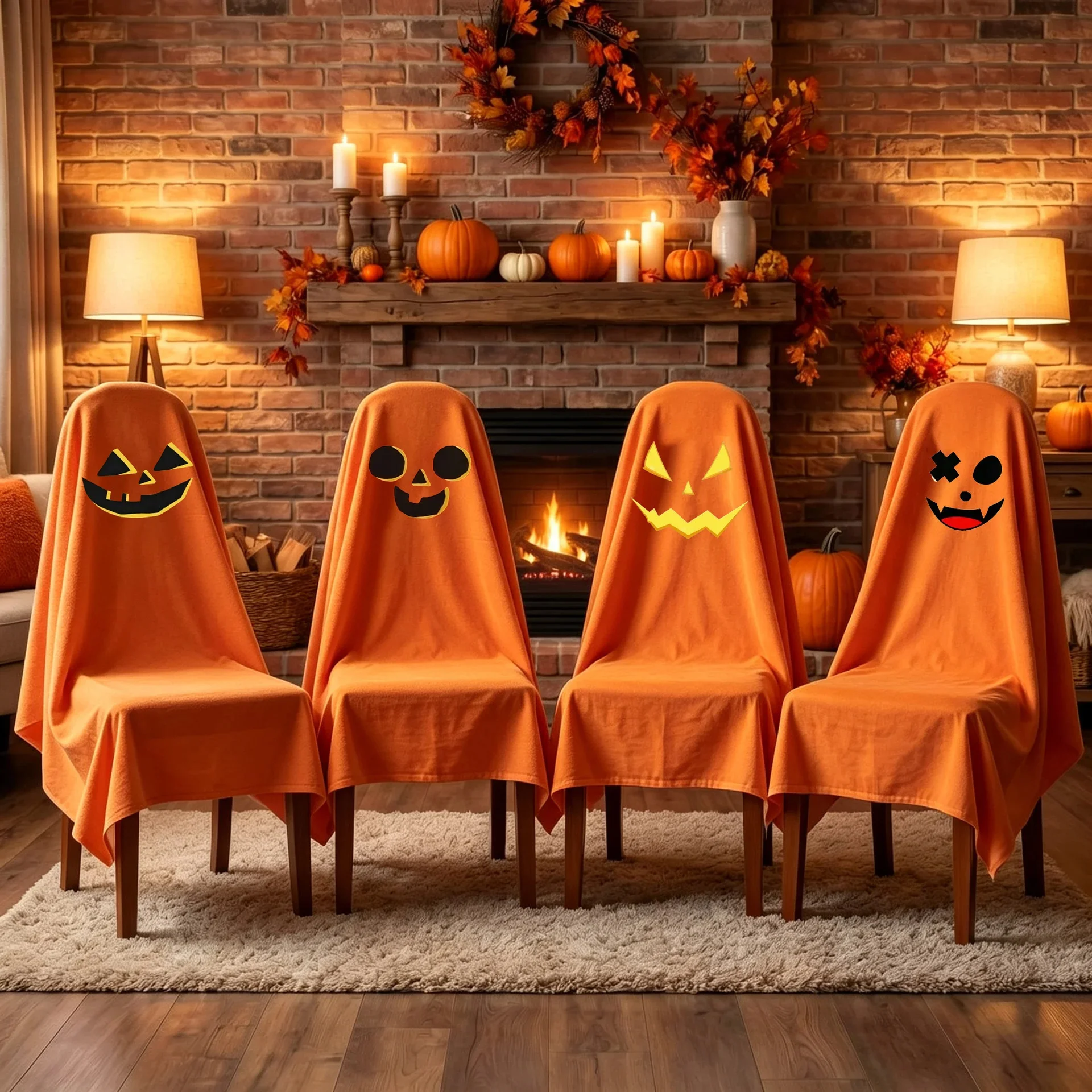 Halloween Pumpkin Face Chair Cover Full Chair Slipcover Pumpkin Face Dining Hotel Party Chair Covers Dust Protector Decor