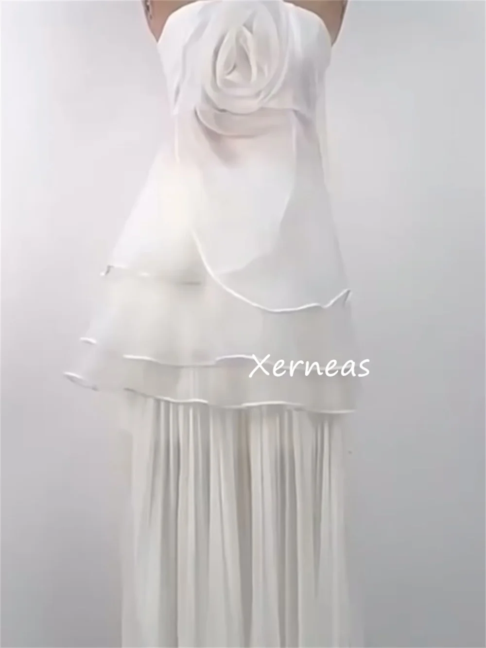 Customized Sparkle Chiffon Pleat Flower A-line Strapless Midi Dresses Bespoke Occasion Party Simple Modern Style