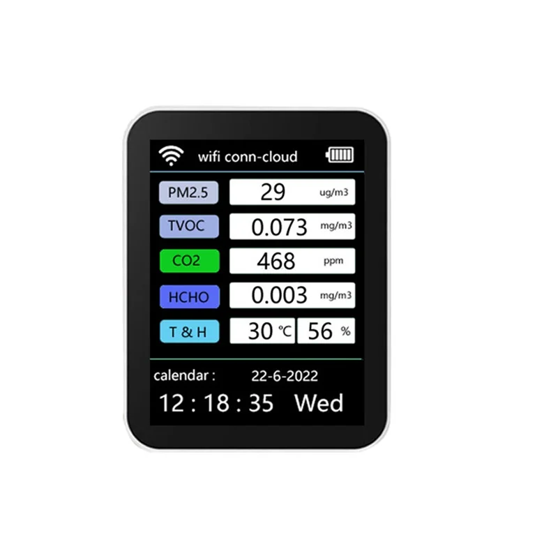 Tuya Wifi 7 In 1 CO2 Meter TVOC HCHO PM2.5 Tester CO2 Sensor Formaldehyde Gas Detector White