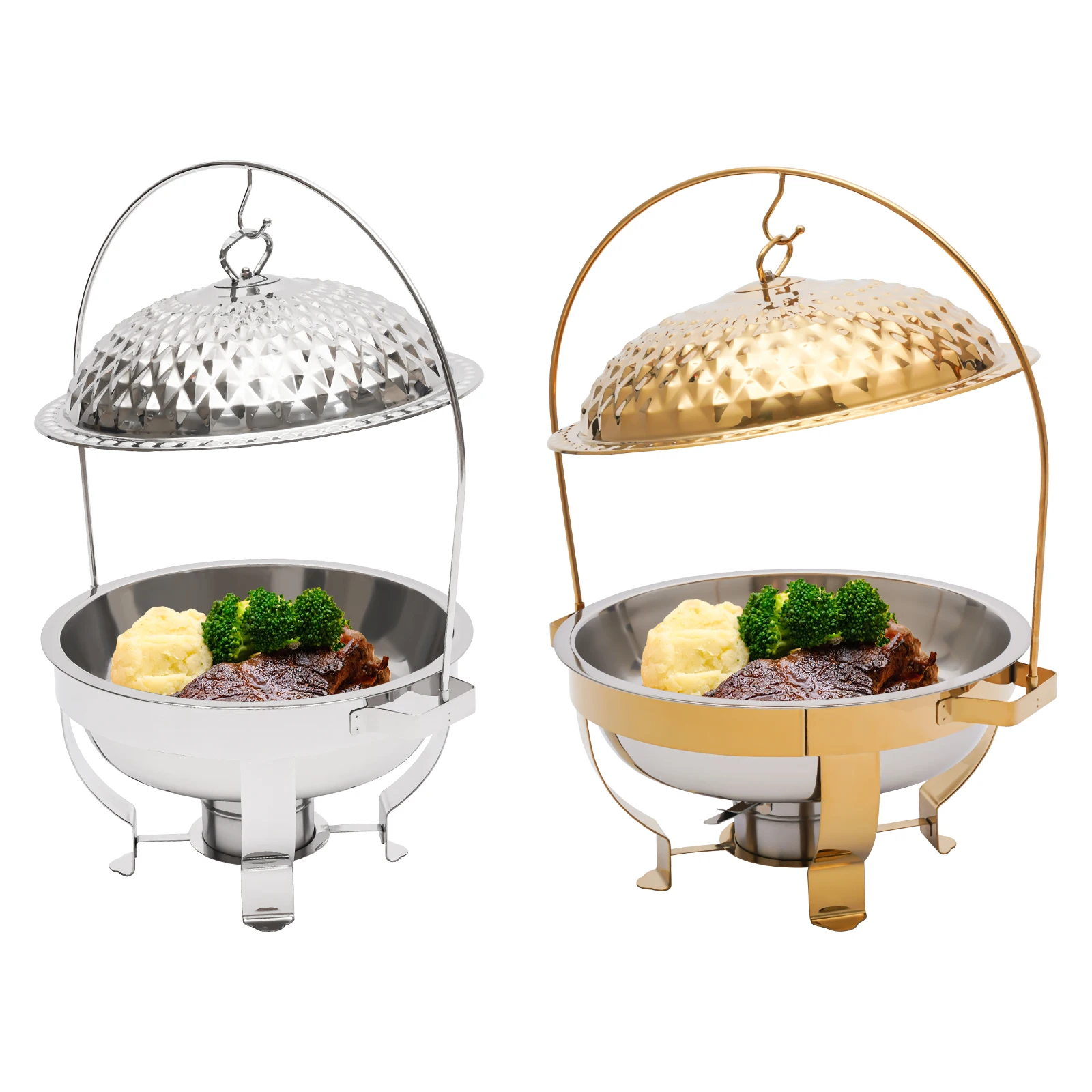 4.5L Chafing Dish Buffet Set Round Stainless Steel Chafer Chafing Dish Buffet Set Gold/Silver for Wedding, Parties, Banquet