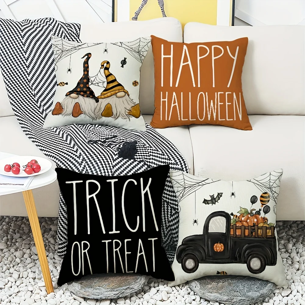 1Pc Happy Halloween Trick Or Treat Pumpkins Truck Faceless Men Print Throw Pillow Case for Home Decor Pillowcase