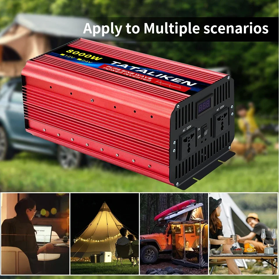 Imagem -03 - Inversor de Onda Senoidal Pura para Carro 12000w Conversor de 12v 24v a 220v ac Soquete Universal Inversor de Energia com Saídas 2ac