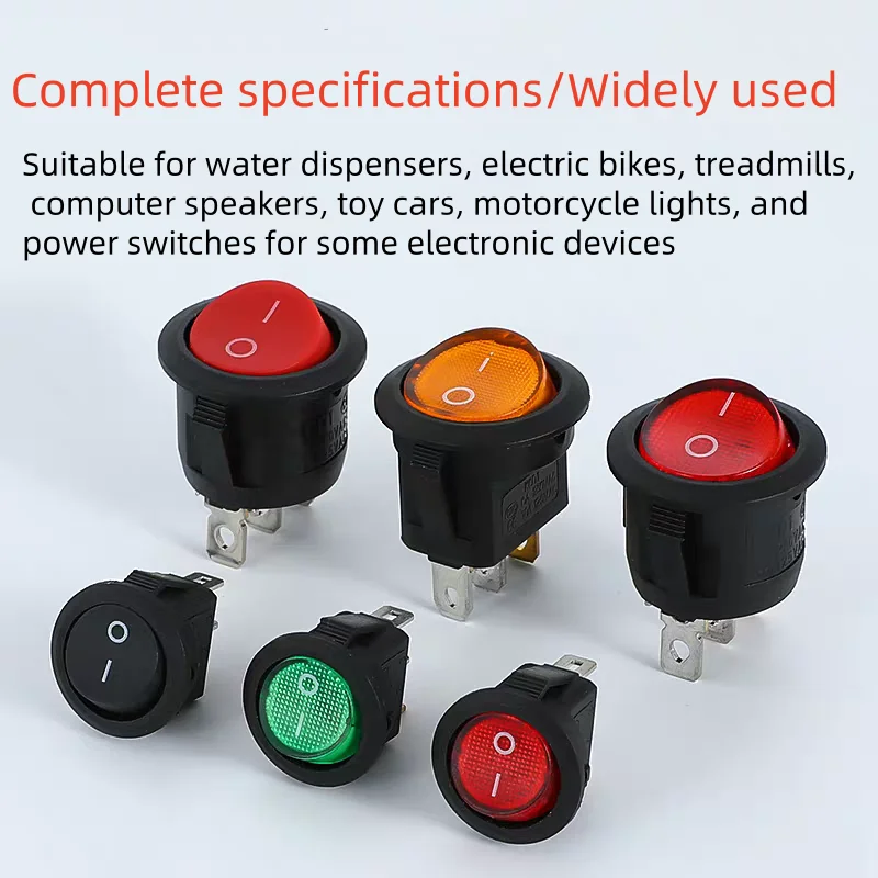 20mm/15mm Small Power Switch Red And Black Boat Shaped 2-Pin 2-Position Circular Switch Button KCD1-105
