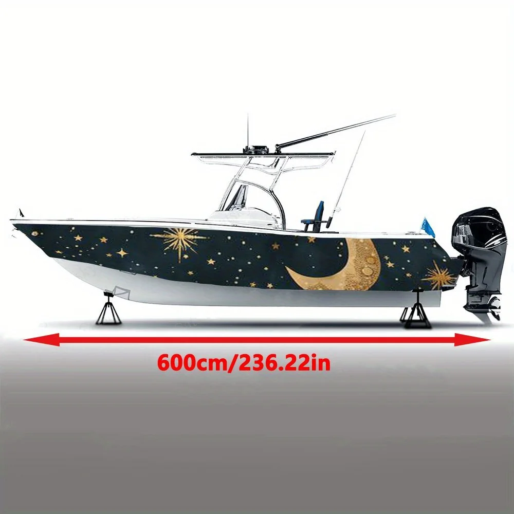 Retro Golden Stars Crescent Moon Beautiful Boat Sticker Vinyl Ship Pontoon Deck Boat Fishing Decorative Pontoon Boats Decal