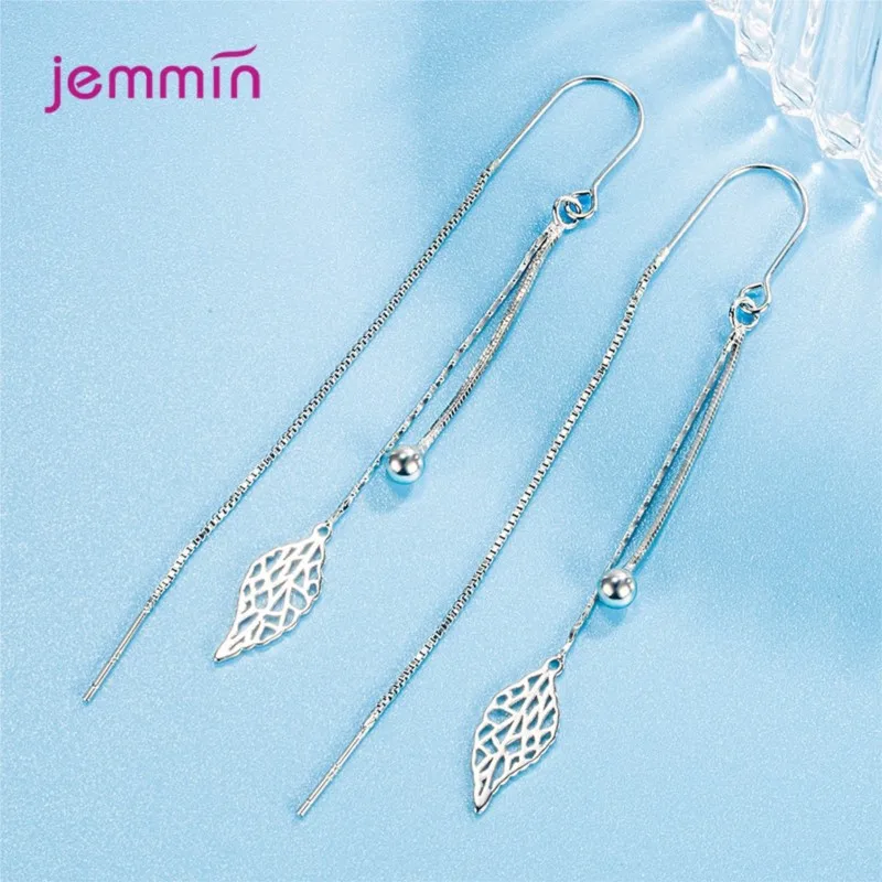 Real 925 Sterling Silver Leaves Pattern Dangle Earrings For Women Girls Long Tassel Drop Earrings Fine Wedding Jewelry