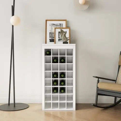 Freestanding Floor Wine Rack, 32 Bottle Wooden Wine Cabinet for Small Spaces, Farmhouse Modular Stackable Bottle