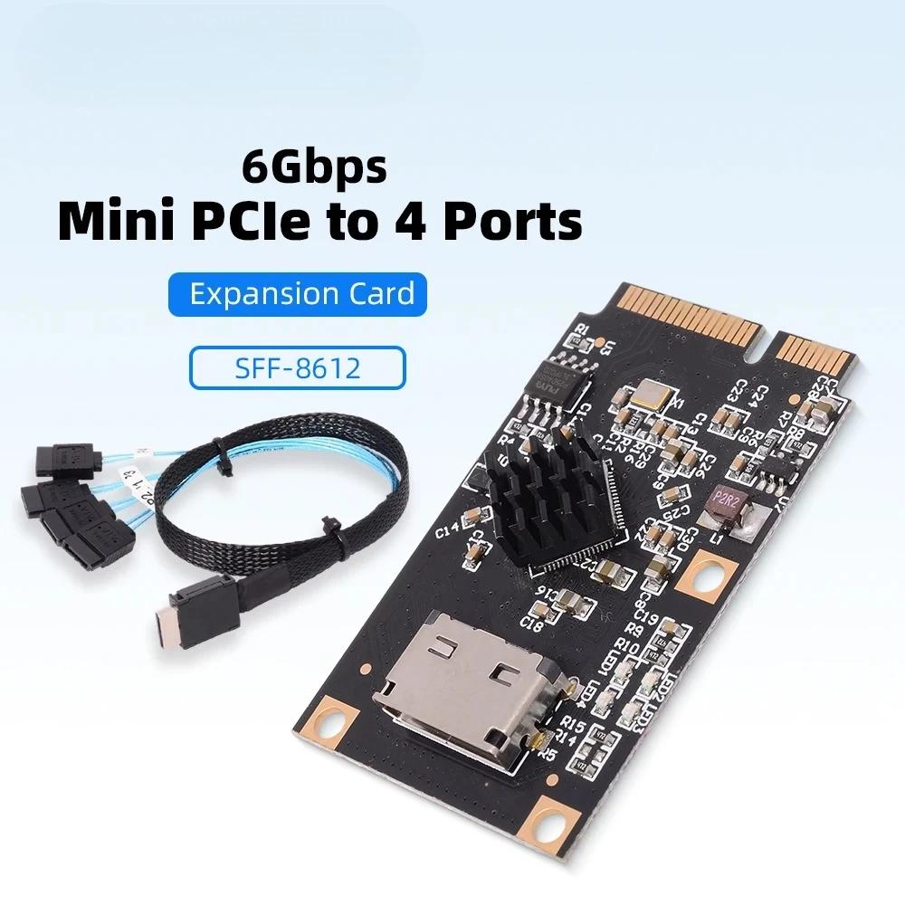 Mini PCIe PCI Express To 4-Port SATA Oculink SFF-8612 Riser Card Expansion Converter 6Gbps Disk Extension SFF 8611 To 4*SATA SSD