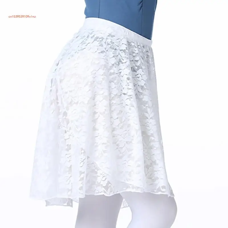 Sheer Flower Lace Wrap Skirt for Ballet Adjustable Waist Tie Elegant Dance Skirt