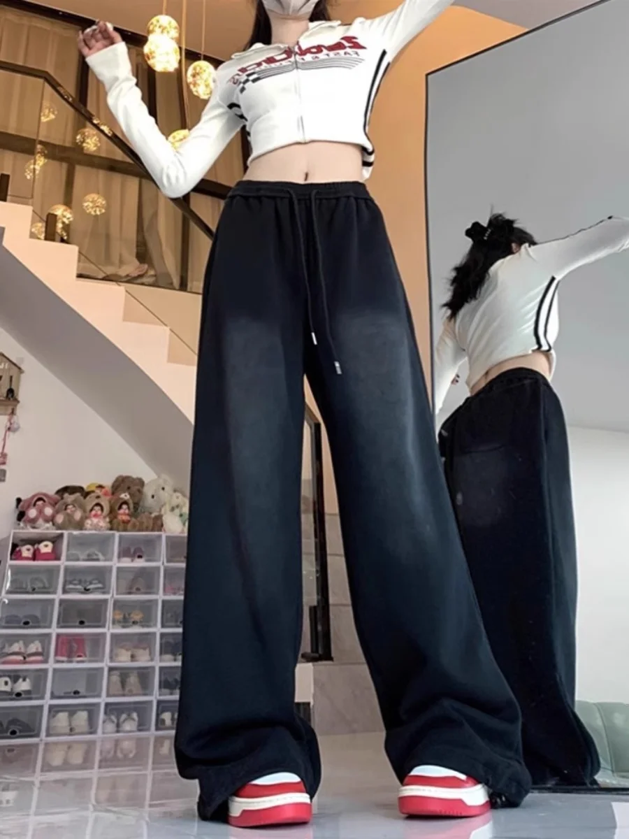 

Женские широкие брюки в американском ретро-стиле с высокой талией, прямые, свободные, повседневные, для осени и зимы, большие размеры (до 300 фунтов)