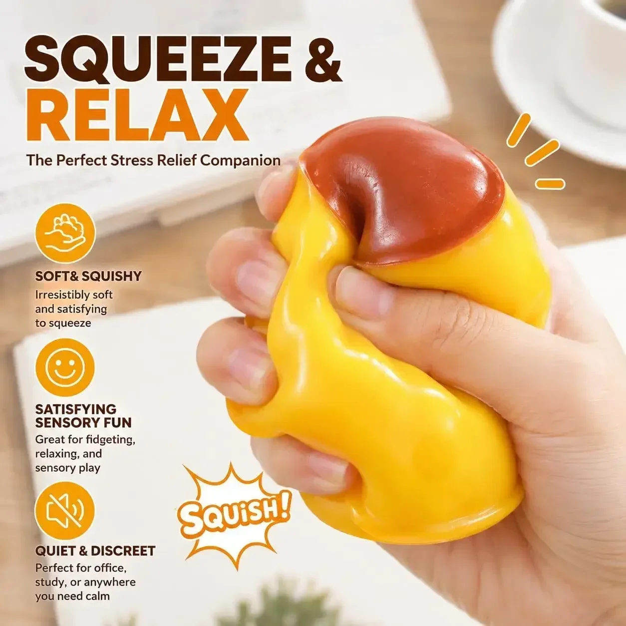 Squishy Stress Ball, Caramel Pudding Stress Ball Squishy Pliable ASMR Accessory Dessert-Inspired Design for Office and Travel