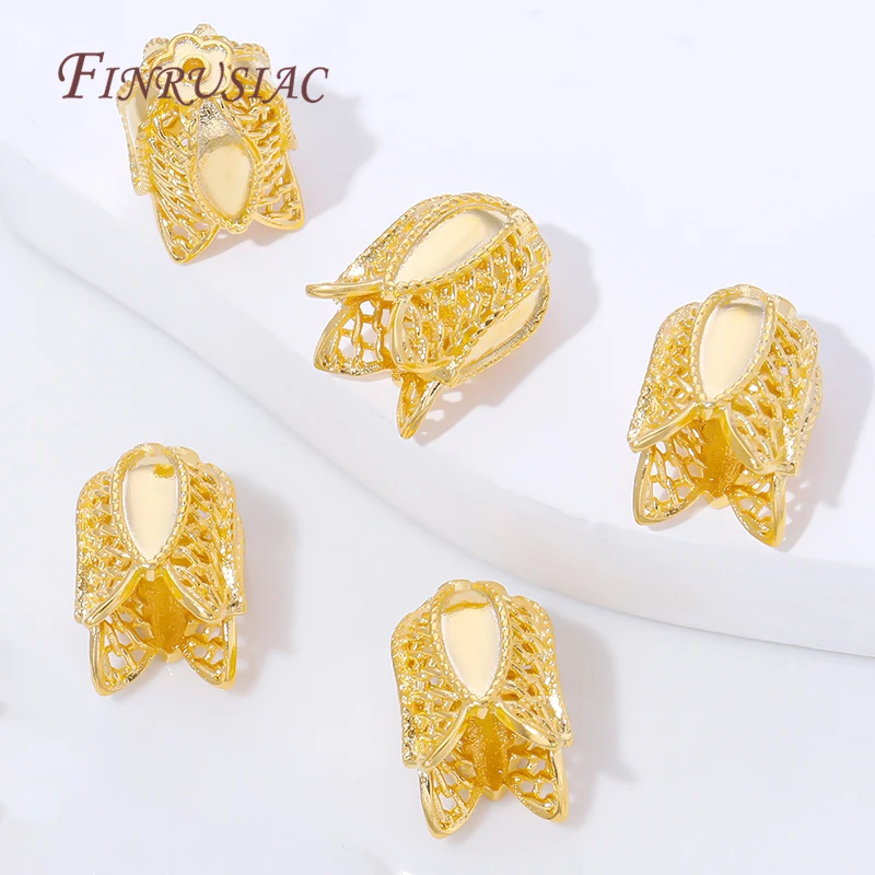 18K Gold Plated Filigree Tulip Bead Caps Hollow Lace Flower End Caps For Jewelry Making DIY Bracelet Necklace Findings