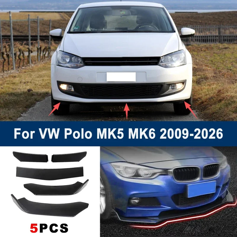 

Adjustable 5Pcs Sectional Front Spoiler Lip For VW Polo MK5 MK6 2009-2026 Front Bumper Splitter Car Exterior Sport Body Kit