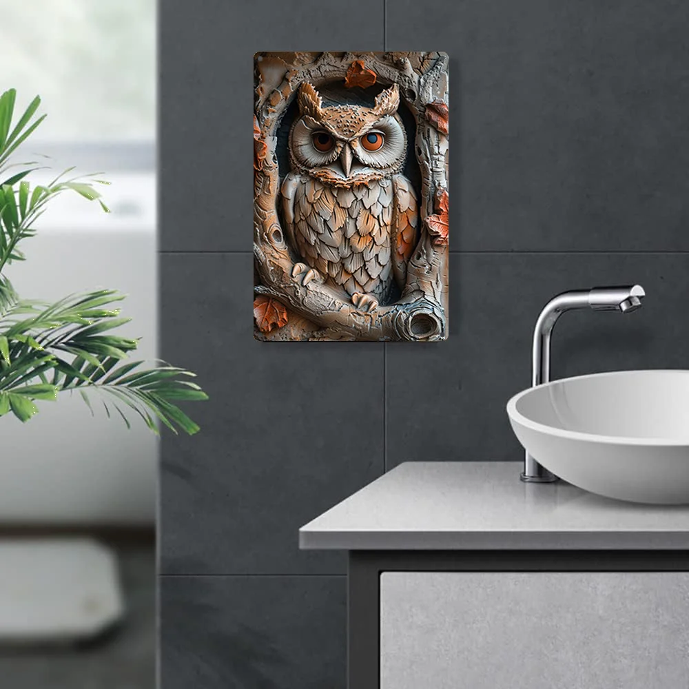 Owl-Themed 2Metal Tin Sign -Wall Art for Home & Garden Decor, High Bend Resistance, Ideal for Gym, Studio & Classroom - A1666