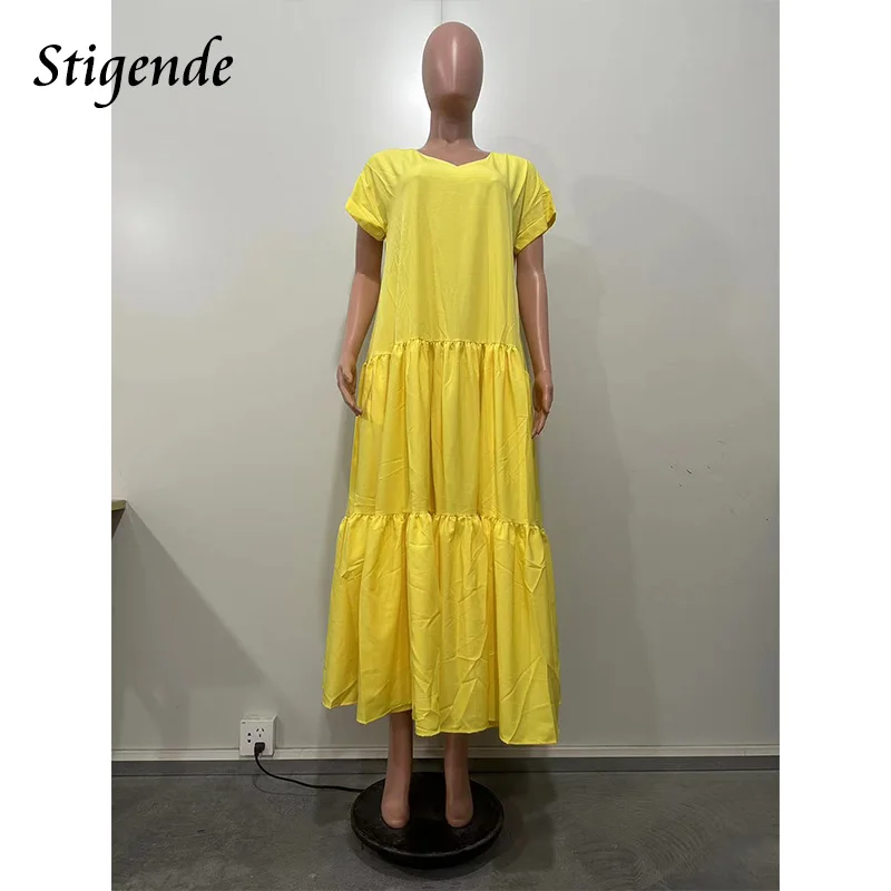 Vestido longo em camadas com decote em V de verão feminino patchwork solto vestido multicamadas