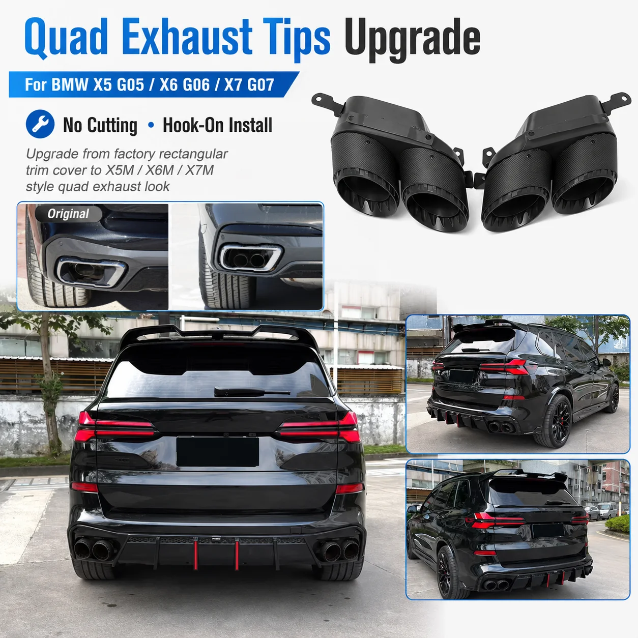 X5M X6M X7M Style Quad Carbon-Faser-Auspuffblenden für BMW X5 G05 X6 G06 X7 G07 Schalldämpfer-Endrohr VTEN Diffusor-Upgrade