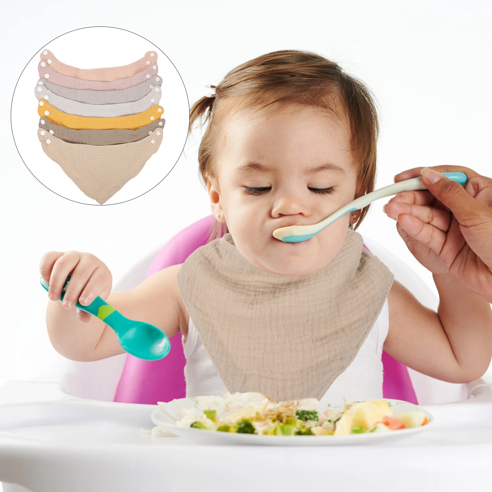

7 Pcs Pure Cotton Baby Bib Feeding Dining Eat Bibs Unisex Small Triangular Scarf Adults