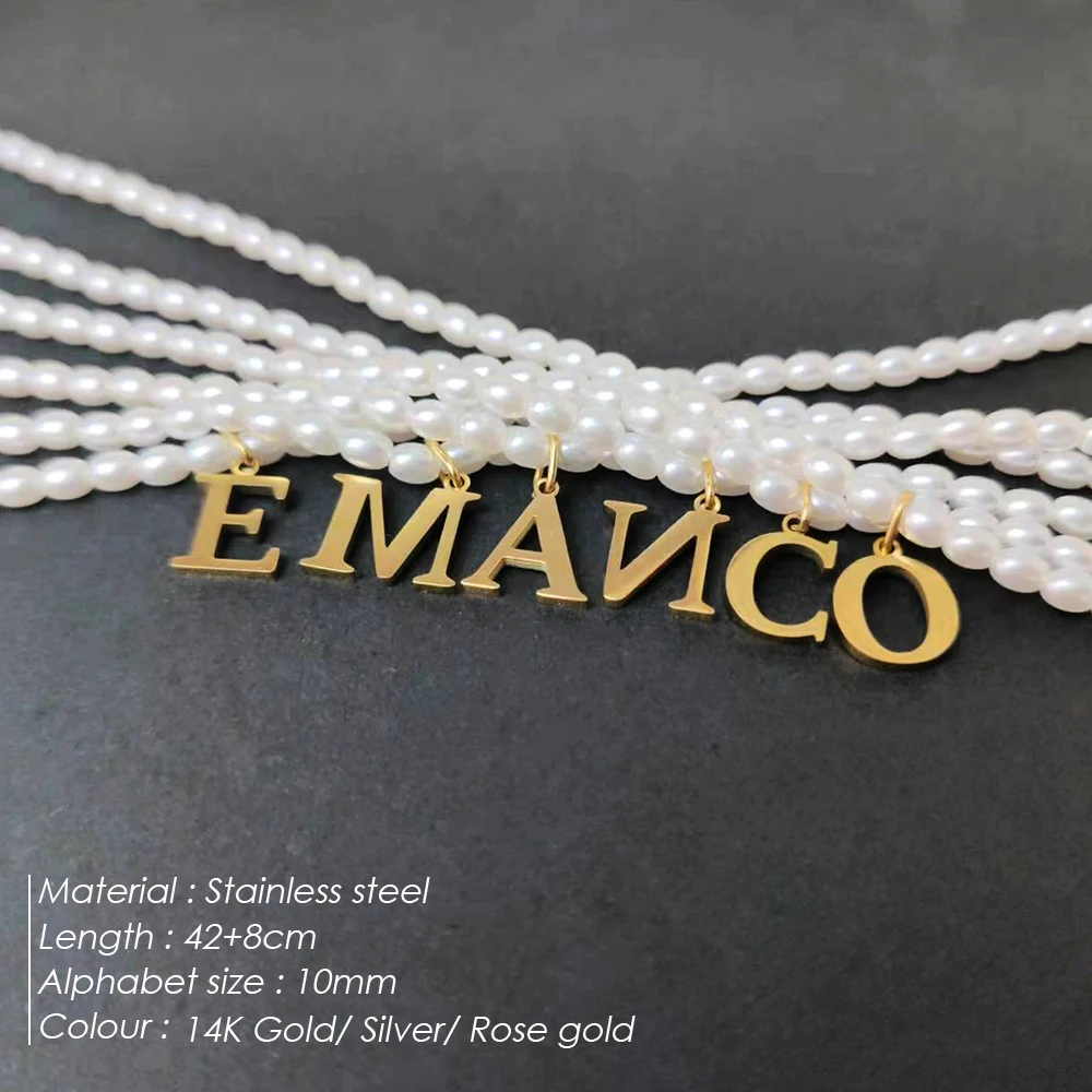 eManco Faux Pearl Initial Necklace Stainless Steel Collar Necklace Korean DIY Alphabet Accessories Name Customization