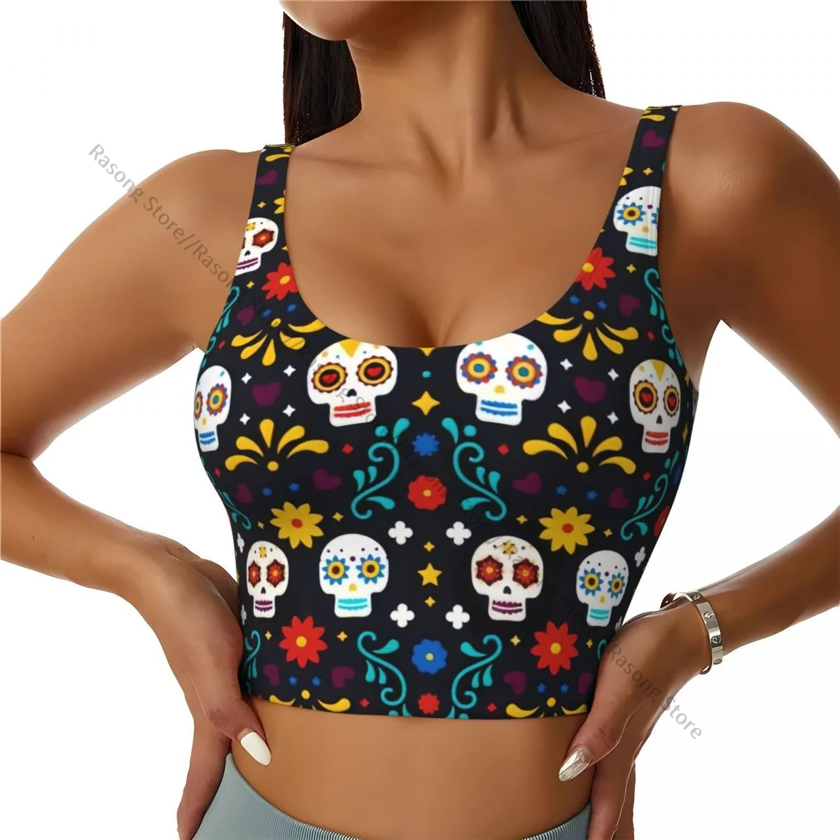 Women Sexy Sports Vest Dia De Los Muertos Pattern Skulls Female Streetwear Sport Lingerie Tee Crop Top