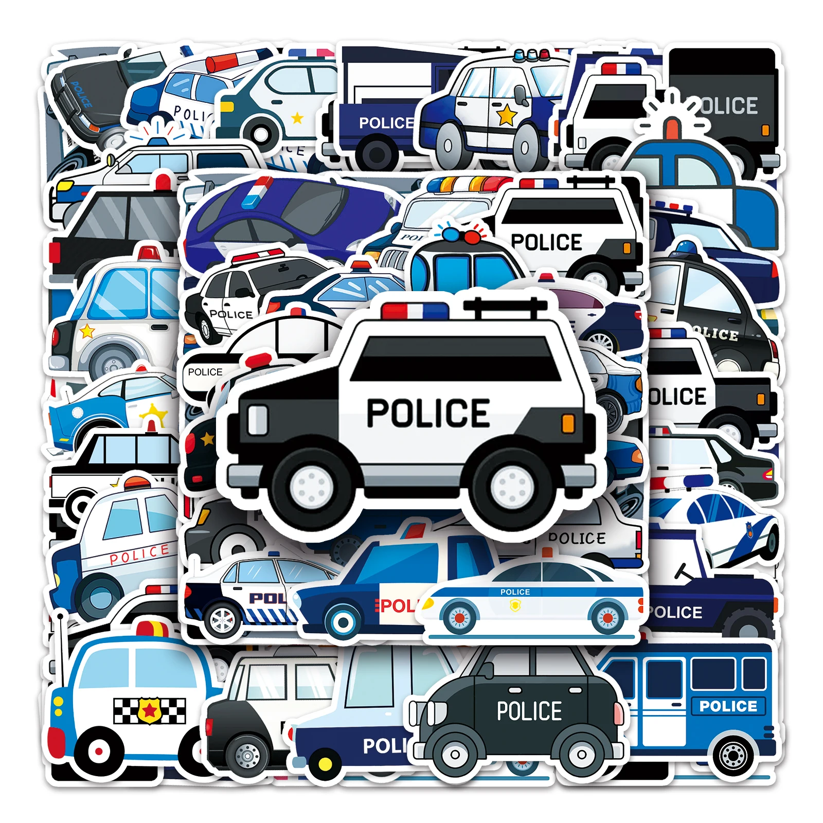 50Pcs Police Car Series Cartoon Cute Waterproof Sticker Skateboarding Snowboard Retro Vinyl Sticker