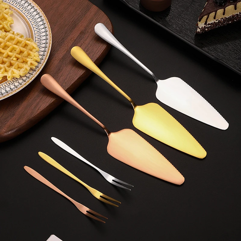 Long Handle Stainless Steel Cutlery Cake Spatula with Teeth Ice Cream Knife Cute Fork for Dessert Salad Fruit Western Tableware