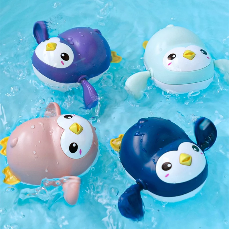 Cute Penguin Baby Bathroom Bath Tub Shower Clockwork Swimming Toddler Play Water Little Animal Bathing Toys For Kids