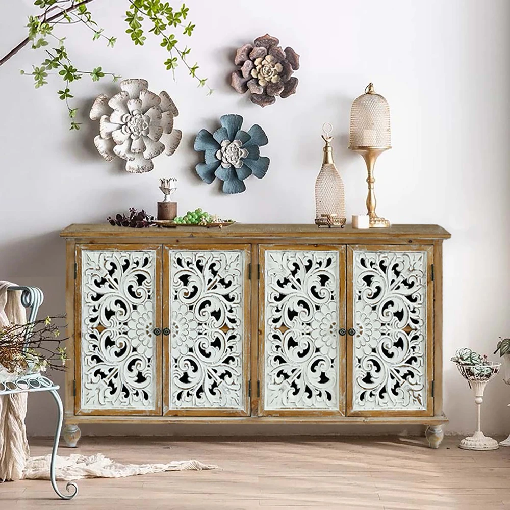 Accent Cabinet with 4 Doors, Farmhouse Sideboard Buffet Cabinet Modern Storage for Living Room, Dining Room Hallway, Kitchen