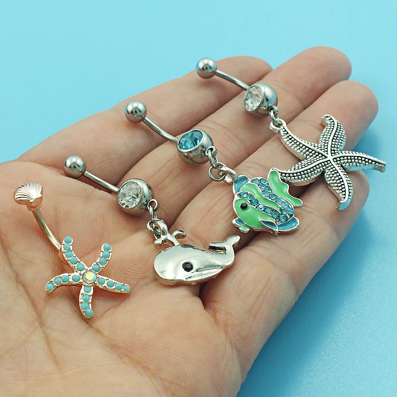 JINGLANG Trendy Crabs Starfish Octopus Dangle Navel Ring surgical steel Belly button Sexy Body Bars piercing Jewelry