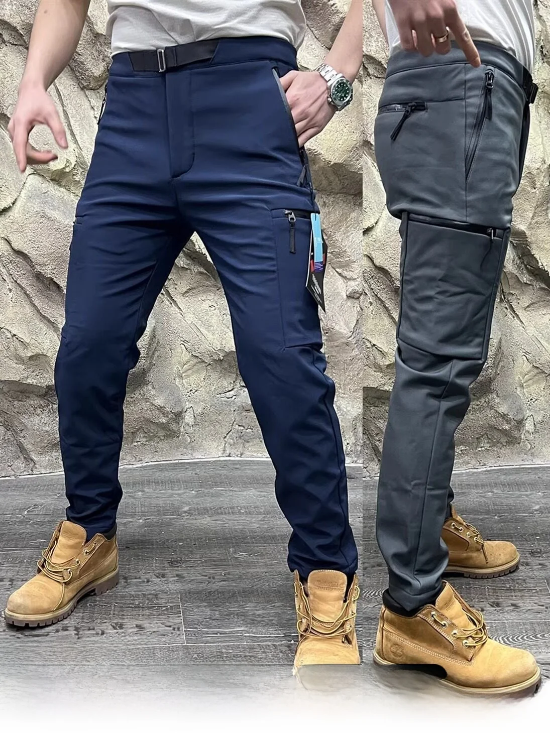 Outdoor Men's Fleece Lined Soft  Casual Pants Windproof Waterproof Breathable Autumn Winter Trousers Straight Leg Zipper