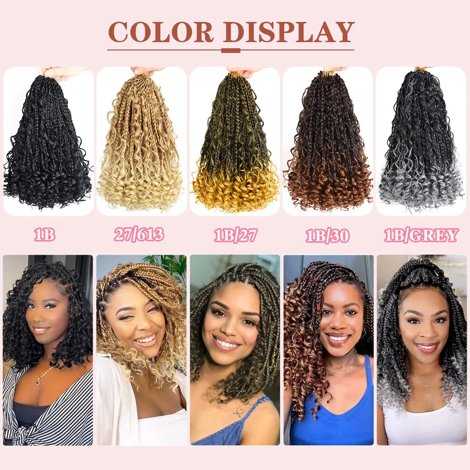 Trenzas Crochet Goddess Box de 10 Pulgadas Sintéticas con Puntas Rizadas Paquete de 1 4