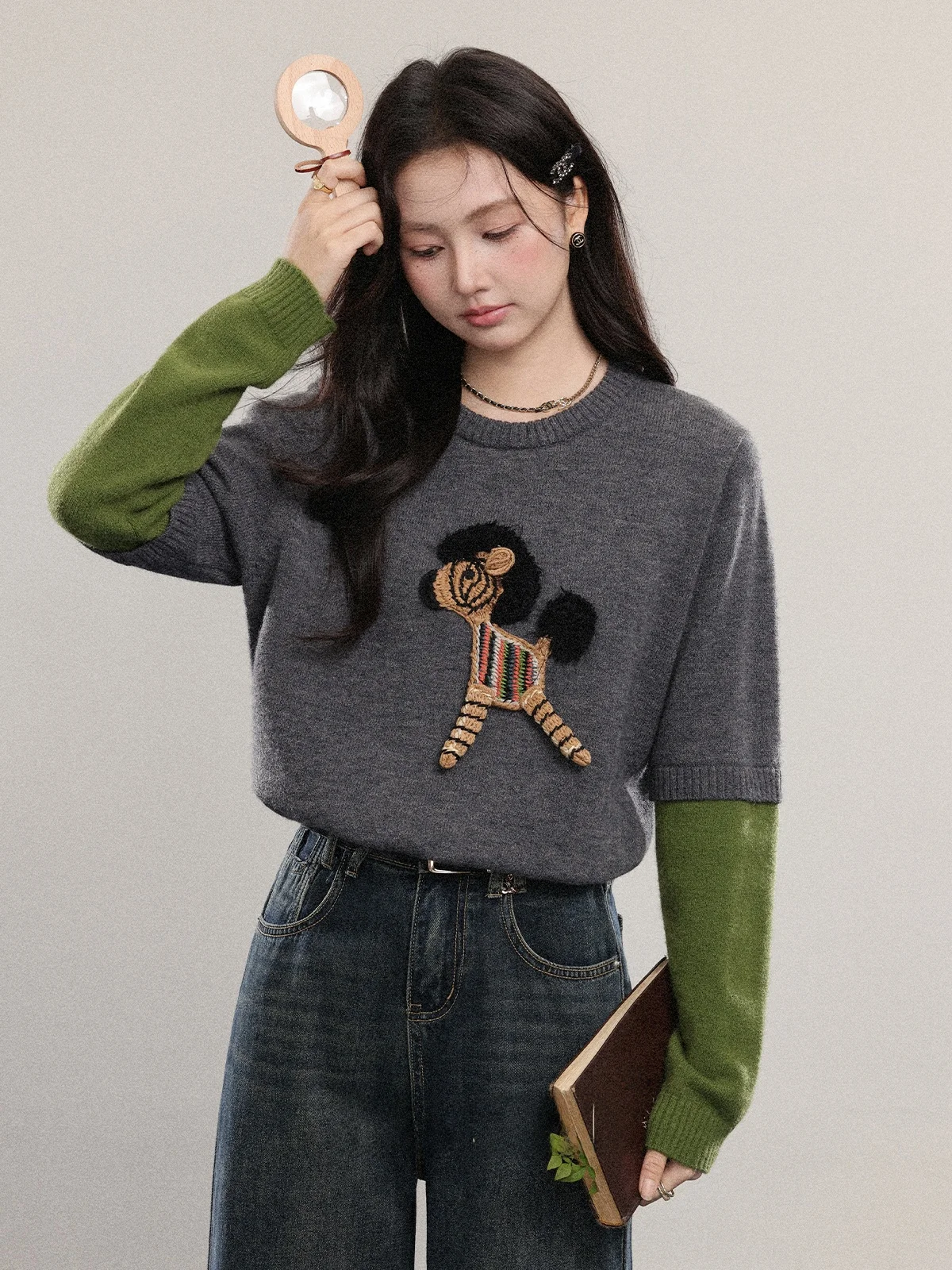 

ay Embroidered round Ne Sweater Women's Inner Wear Casual Sle Winter Faion Padded Jaet Suitable for Daily Wear