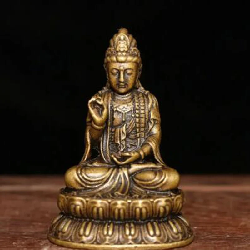 

Old Brass Handwork Vintage Collectible Chinese Lotus Kwan-Yin Bodhisattva Statue