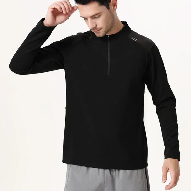 Camisetas deportivas para correr al aire libre para hombre, camiseta deportiva para culturismo y Fitness, camiseta de ajuste muscular con media cremallera, sudaderas de entrenamiento para tenis y Golf