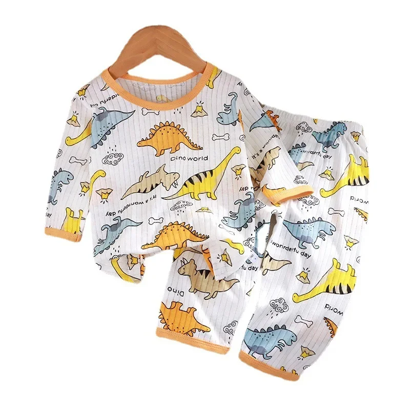 2026 New Boys Girls Pure Cotton Home Pajamas Set Three Quarter Sleeve Thin Air Conditioned Clothes Summer Sleepwear