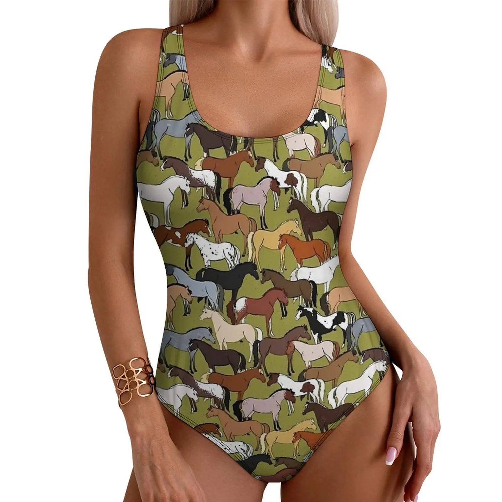 

Tribal Horse Swimsuit Sexy Red And Blue Woman Swimwear One-Piece Modern Bodysuit Holiday Swim Push Up Hollow Out Bathing Suit